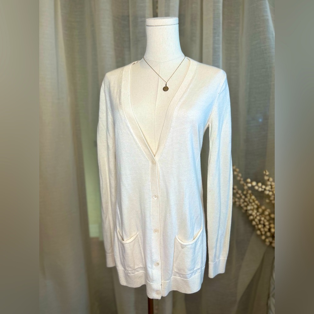 GAP cream cotton long cardigan with pockets medium M